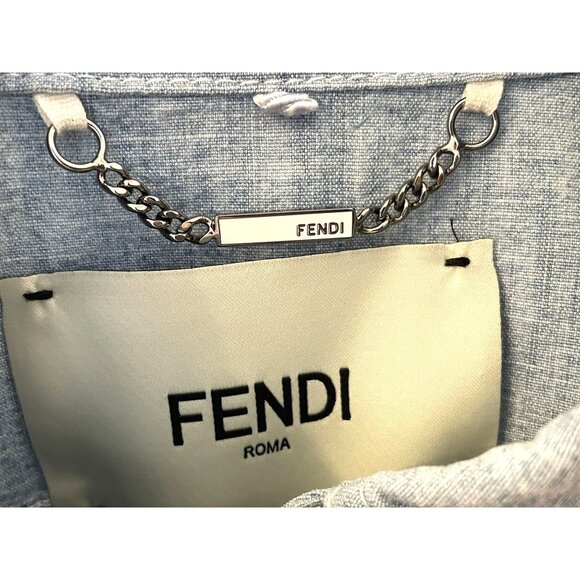 Fendi Womens Chambray Summer Shorts Made In Italy With Elastic Waist & Pocket De - Picture 9 of 13